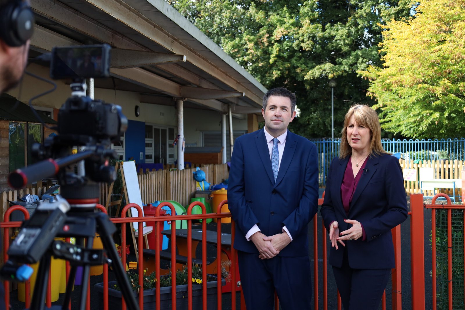 Shaun Davies MP is photographed with Chancellor of the Exchequer Rachel Reeves outside of Park Lane Community Centre announcing the investment for South Telford.
