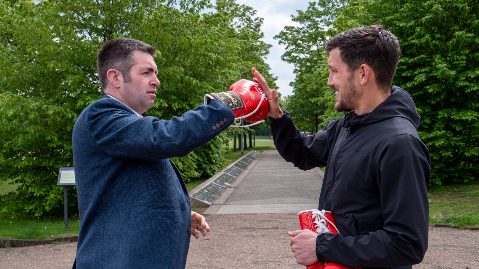 Shaun Davies MP with boxer Liam Davies, announcing the launch of their event with the Brewery Inn in Telford.