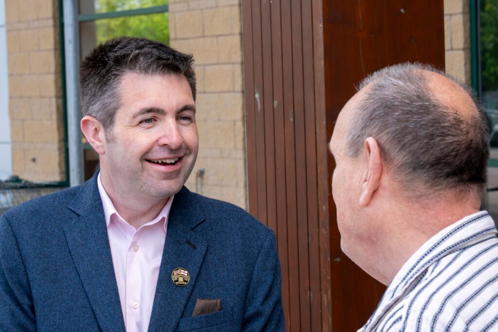 Shaun Davies MP speaking to a resident in Lawley
