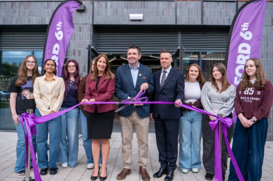 Telford MP Shaun Davies cuts the opening ribbon on Telford 6th Campus.