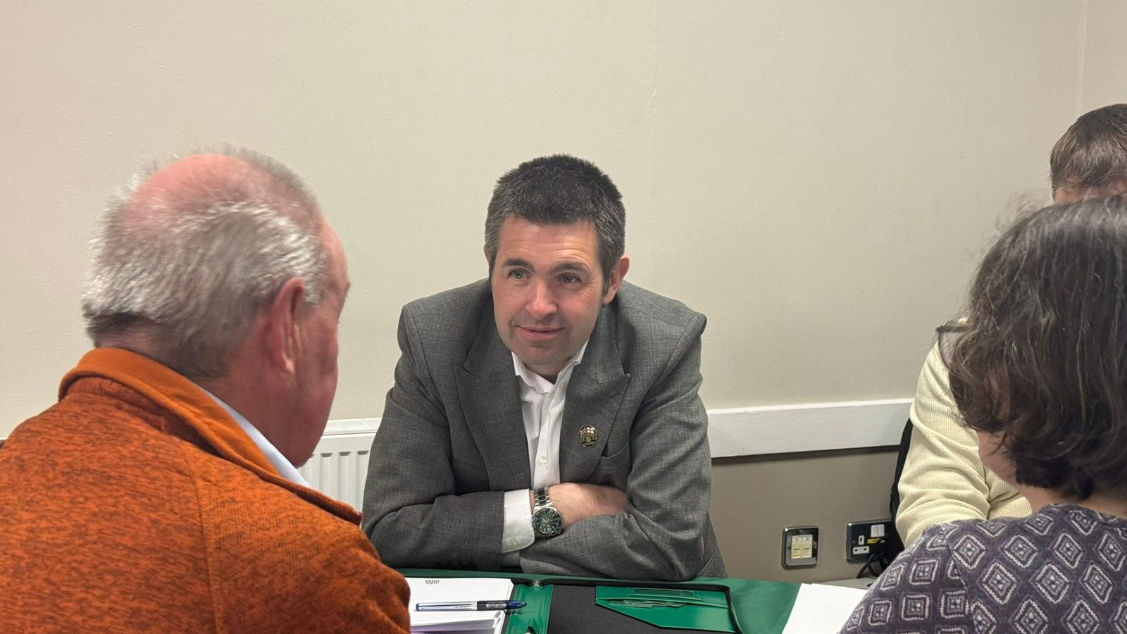 Shaun Davies MP speaking to residents at the Coffee Event in Hollinswood