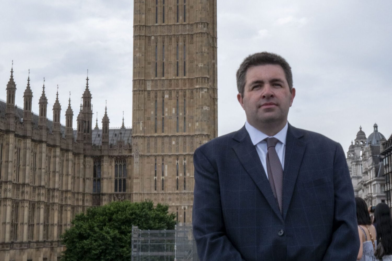 SD London 2025 Shaun Davies - MP for Telford, standing outside Houses of Parliament.