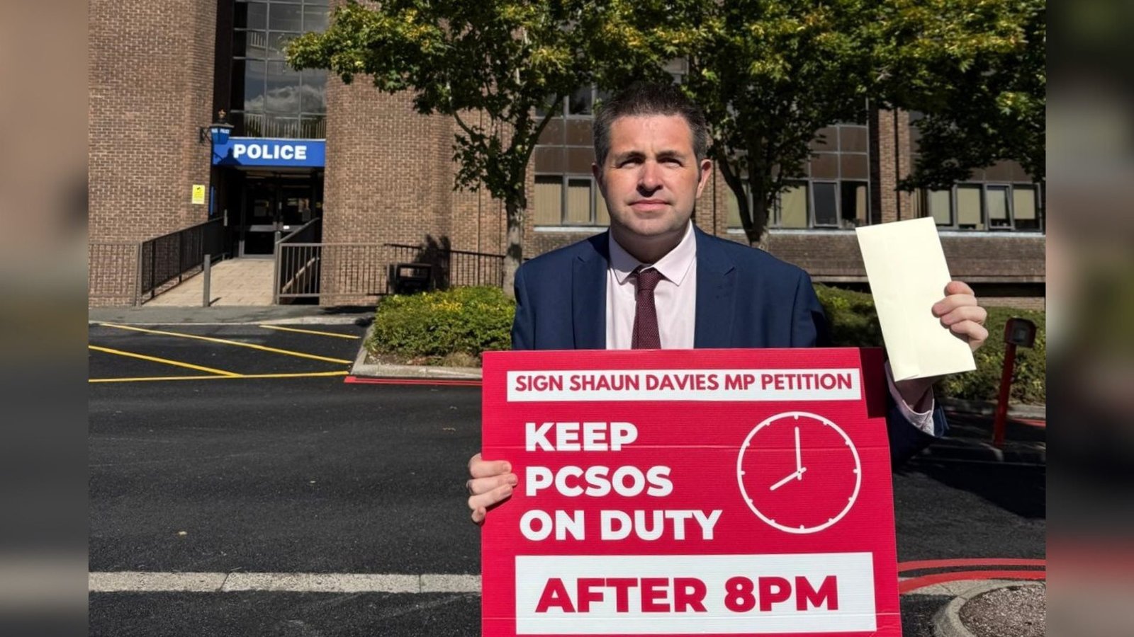 Shaun Davies MP with letter to Police and Crime Commissioner John Campion.