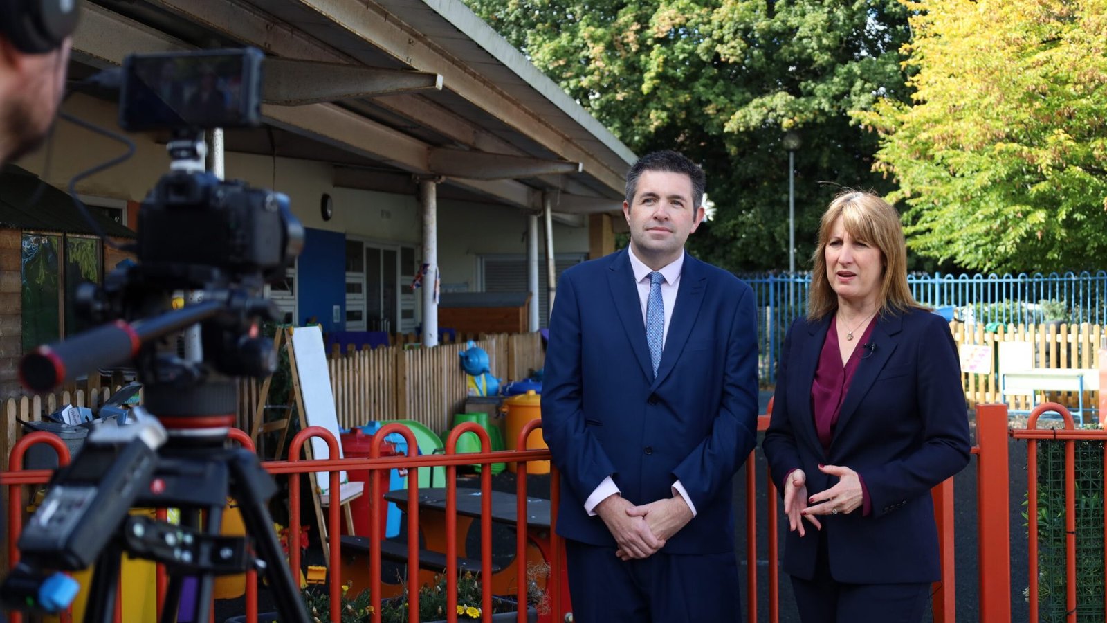 Shaun Davies MP is photographed with Chancellor of the Exchequer Rachel Reeves outside of Park Lane Community Centre announcing the investment for South Telford.