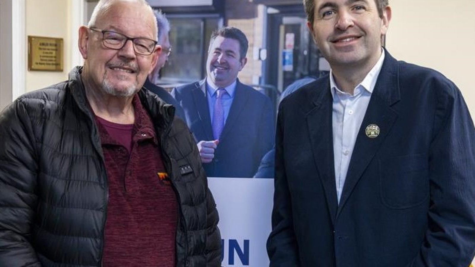 Shaun Davies MP with a resident at the event.